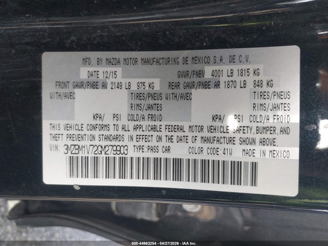 Продажа на аукционе авто 2016 Mazda Mazda3 I Touring, vin: 3MZBM1V72GM279903, номер лота: 44963254