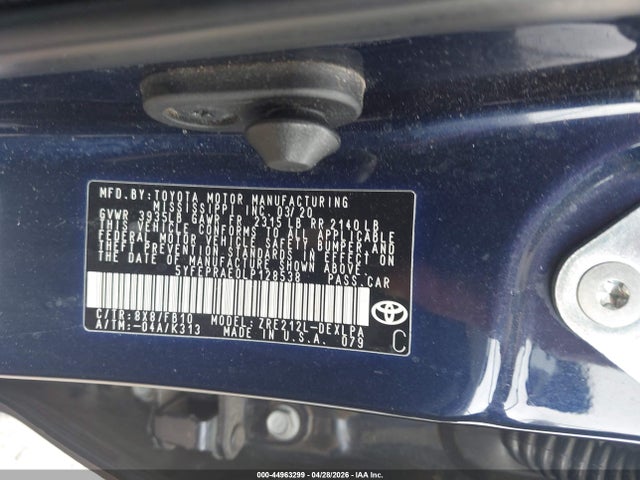 44963299 :رقم المزاد ، 5YFEPRAE0LP128538 vin ، 2020 Toyota Corolla Le مزاد بيع