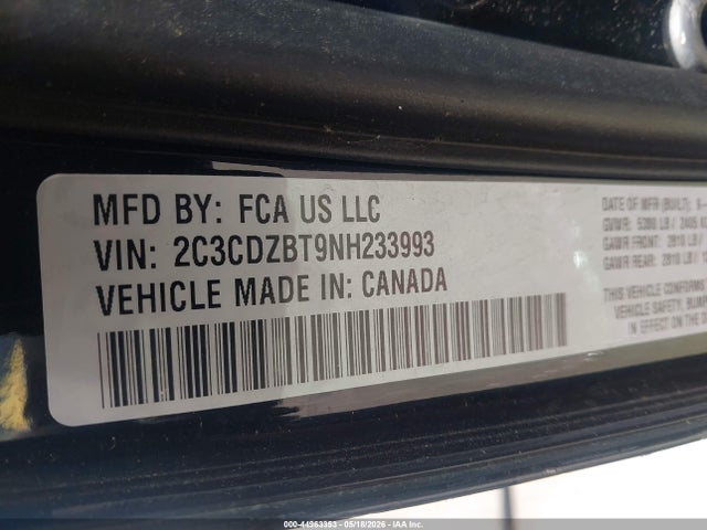 Продажа на аукционе авто 2022 Dodge Challenger R/t, vin: 2C3CDZBT9NH233993, номер лота: 44963353