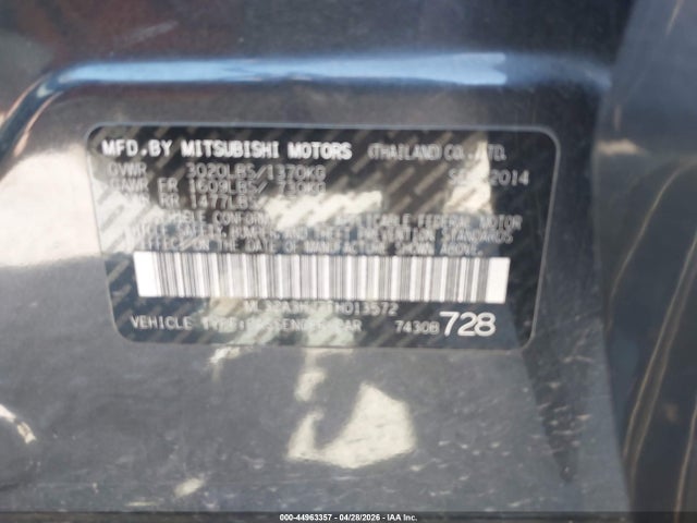 44963357 :رقم المزاد ، ML32A3HJ7FH013572 vin ، 2015 Mitsubishi Mirage De/rf مزاد بيع