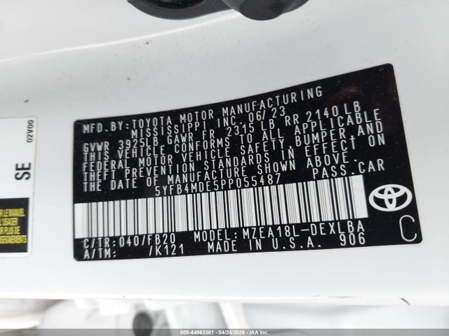 5YFB4MDE5PP055487 Toyota COROLLA LE
