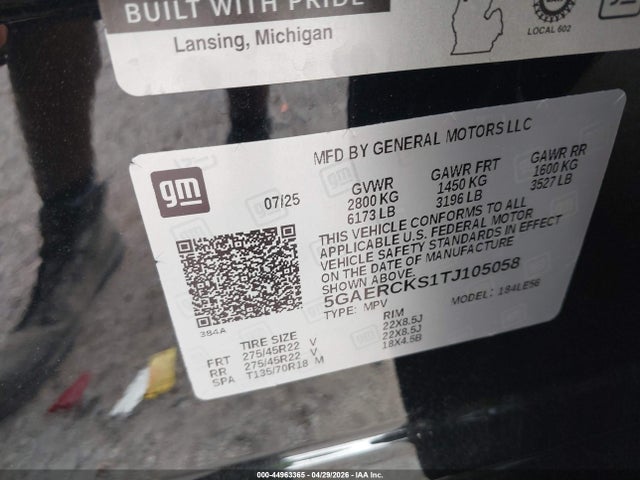 44963365 :رقم المزاد ، 5GAERCKS1TJ105058 vin ، 2026 Buick Enclave Avenir Fwd مزاد بيع