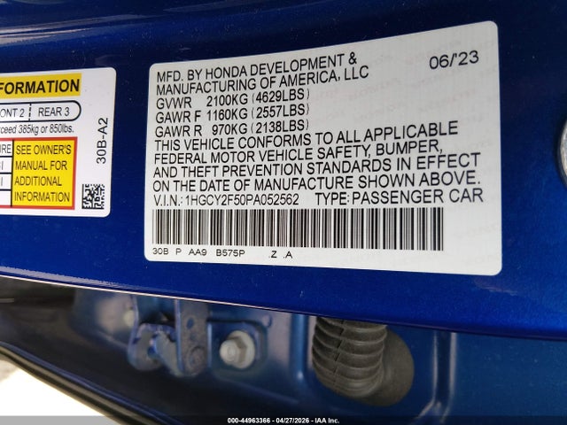 Продаж на аукціоні авто 2023 Honda Accord Hybrid Sport, vin: 1HGCY2F50PA052562, номер лоту: 44963366