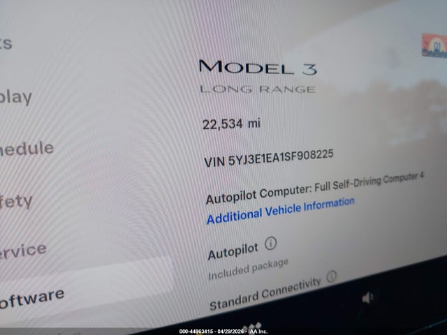 Продаж на аукціоні авто 2025 Tesla Model 3 Long Range Rear-wheel Drive/standard Rear-wheel Drive, vin: 5YJ3E1EA1SF908225, номер лоту: 44963415