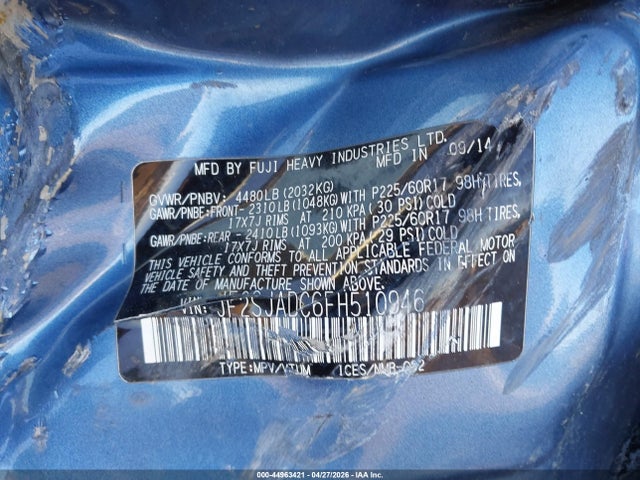Aukcja sprzedaży 2015 Subaru Forester 2.5i Premium, vin: JF2SJADC6FH510946, numer aukcji: 44963421