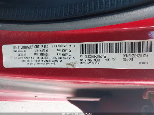 2013 Dodge Avenger Se მანქანა იყიდება აუქციონზე, vin: 1C3CDZABXDN625752, აუქციონის ნომერი: 44963443