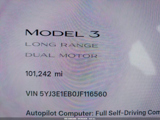 Aukcja sprzedaży 2018 Tesla Model 3 Long Range/performance, vin: 5YJ3E1EB0JF116560, numer aukcji: 44963468