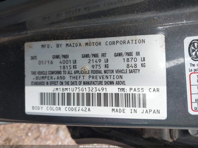 Продаж на аукціоні авто 2016 Mazda Mazda3 I Sport, vin: JM1BM1U75G1323491, номер лоту: 44963473