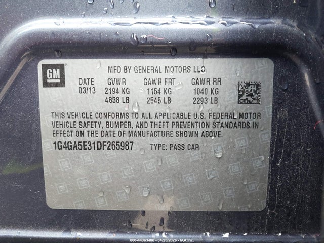 2013 Buick Lacrosse მანქანა იყიდება აუქციონზე, vin: 1G4GA5E31DF265987, აუქციონის ნომერი: 44963480