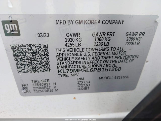 Продажа на аукционе авто 2023 Chevrolet Trailblazer Fwd Lt, vin: KL79MPSL6PB151268, номер лота: 44963487