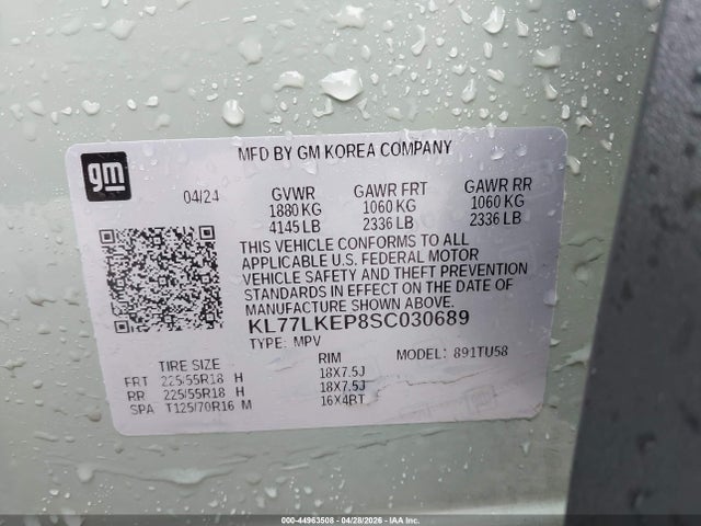 Aukcja sprzedaży 2025 Chevrolet Trax Fwd Activ, vin: KL77LKEP8SC030689, numer aukcji: 44963508