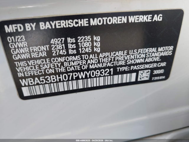 Aukcja sprzedaży 2023 Bmw 530 I, vin: WBA53BH07PWY09321, numer aukcji: 44963525