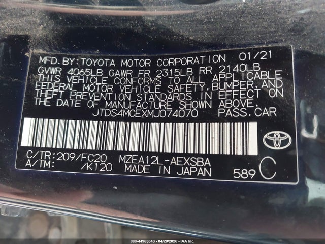 Aukcja sprzedaży 2021 Toyota Corolla Se, vin: JTDS4MCEXMJ074070, numer aukcji: 44963543