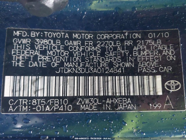 Aukcja sprzedaży 2010 Toyota Prius Iii, vin: JTDKN3DU3A0124841, numer aukcji: 44963573