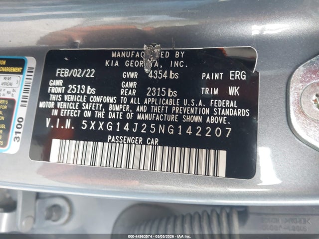5XXG14J25NG142207 KIA K5 LXS