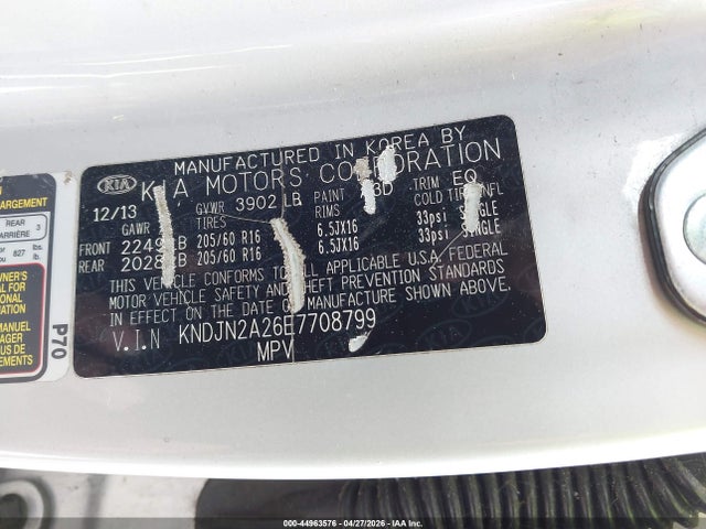 Aukcja sprzedaży 2014 Kia Soul, vin: KNDJN2A26E7708799, numer aukcji: 44963576