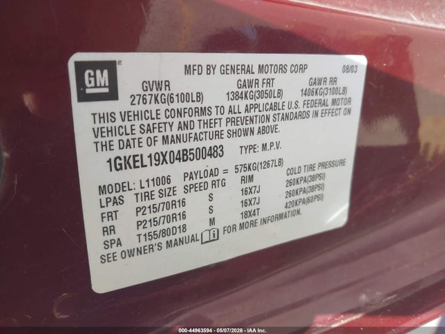 Продаж на аукціоні авто 2004 Gmc Safari, vin: 1GKEL19X04B500483, номер лоту: 44963594
