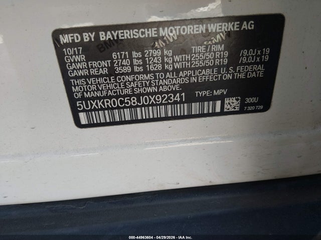 Продажа на аукционе авто 2018 Bmw X5 Xdrive35i, vin: 5UXKR0C58J0X92341, номер лота: 44963604