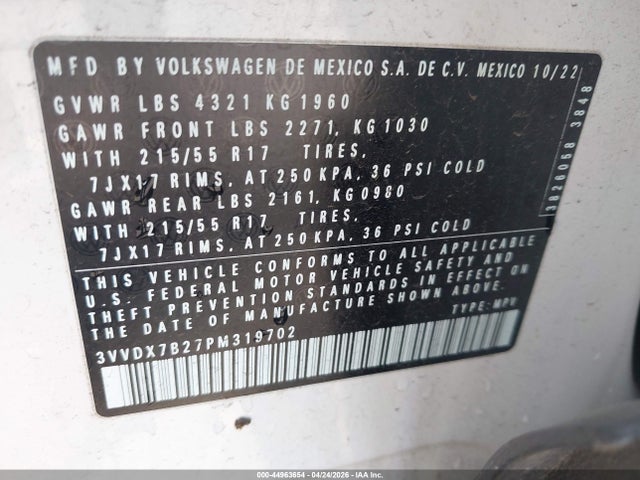 Продажа на аукционе авто 2023 Volkswagen Taos 1.5t S, vin: 3VVDX7B27PM319702, номер лота: 44963654