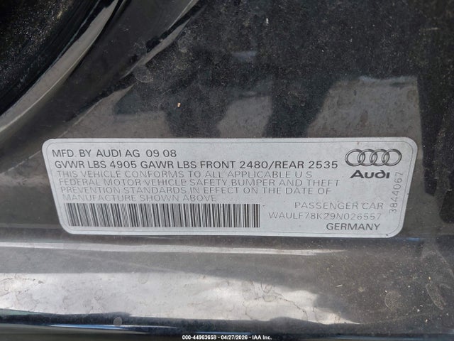 Aukcja sprzedaży 2009 Audi A4 2.0t Premium, vin: WAULF78K29N026557, numer aukcji: 44963658
