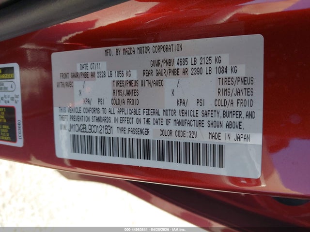 Продажа на аукционе авто 2012 Mazda Mazda5 Sport, vin: JM1CW2BL9C0121631, номер лота: 44963681