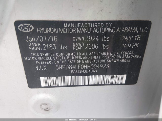 2017 Hyundai Elantra Se მანქანა იყიდება აუქციონზე, vin: 5NPD84LF0HH004923, აუქციონის ნომერი: 44963697
