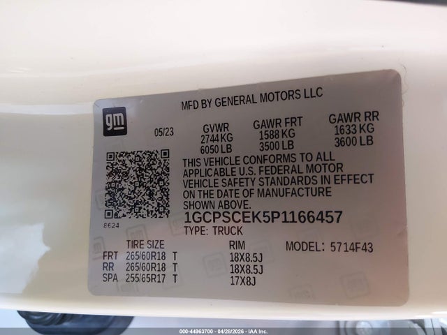 44963700 :رقم المزاد ، 1GCPSCEK5P1166457 vin ، 2023 Chevrolet Colorado 2wd  Short Box Lt مزاد بيع