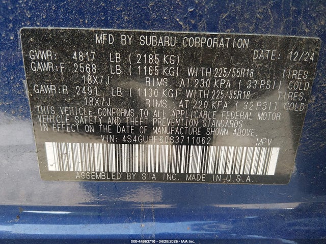 Aukcja sprzedaży 2025 Subaru Crosstrek Sport, vin: 4S4GUHF60S3711062, numer aukcji: 44963710
