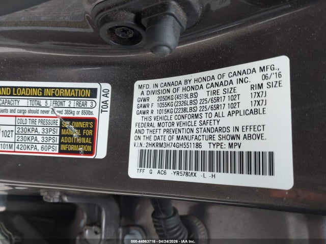 Honda Cr-v Ex-l 2016 02HKRM3H74GH51186 Image 9