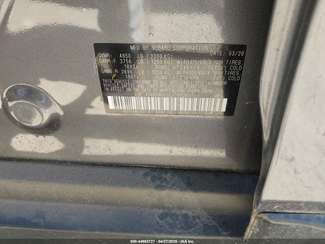 Aukcja sprzedaży 2020 Subaru Outback Limited, vin: 4S4BTANC0L3200240, numer aukcji: 44963727