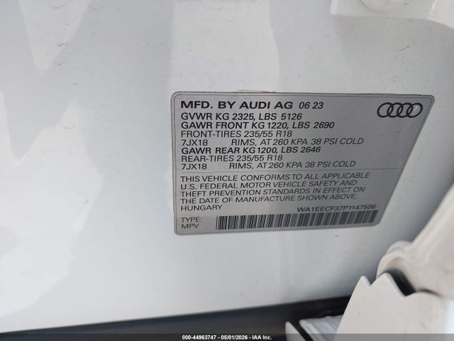 44963747 :رقم المزاد ، WA1EECF37P1147506 vin ، 2023 Audi Q3 Premium Plus 45 Tfsi S Line Quattro Tiptronic مزاد بيع