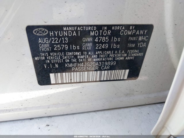 Продажа на аукционе авто 2013 Hyundai Azera, vin: KMHFH4JG2DA319899, номер лота: 44963758