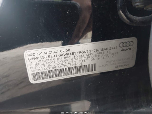 2007 Audi A6 3.2 მანქანა იყიდება აუქციონზე, vin: WAUDH74F87N026454, აუქციონის ნომერი: 44963762