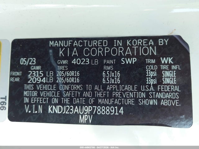 44963766 :رقم المزاد ، KNDJ23AU9P7888914 vin ، 2023 Kia Soul Lx مزاد بيع