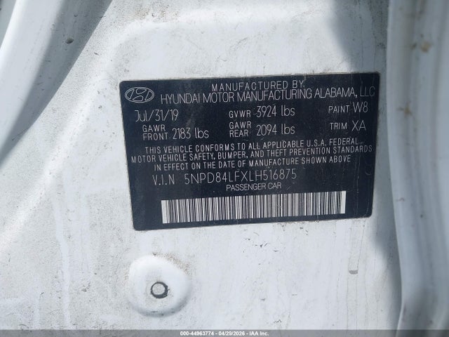 Продаж на аукціоні авто 2020 Hyundai Elantra Value Edition, vin: 5NPD84LFXLH516875, номер лоту: 44963774