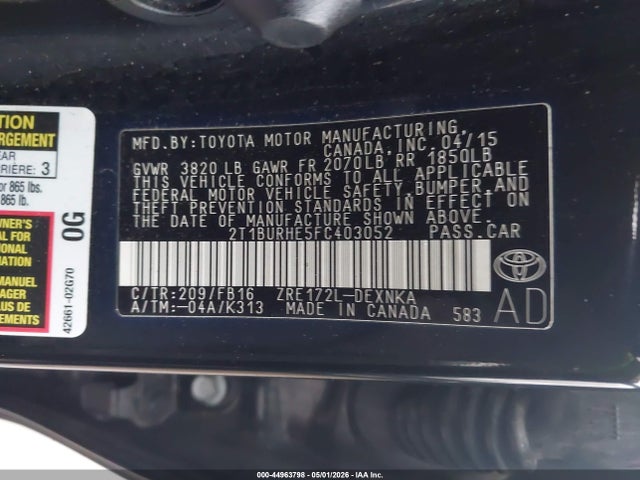 Aukcja sprzedaży 2015 Toyota Corolla Le, vin: 2T1BURHE5FC403052, numer aukcji: 44963798