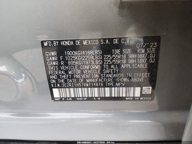 Продажа на аукционе авто 2024 Honda Hr-v 2wd Sport/2wd Sport W/o Bsi, vin: 3CZRZ1H57RM714876, номер лота: 44963821