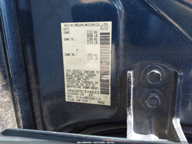 2012 Nissan Maxima 3.5 Sv მანქანა იყიდება აუქციონზე, vin: 1N4AA5AP2CC824021, აუქციონის ნომერი: 44963836