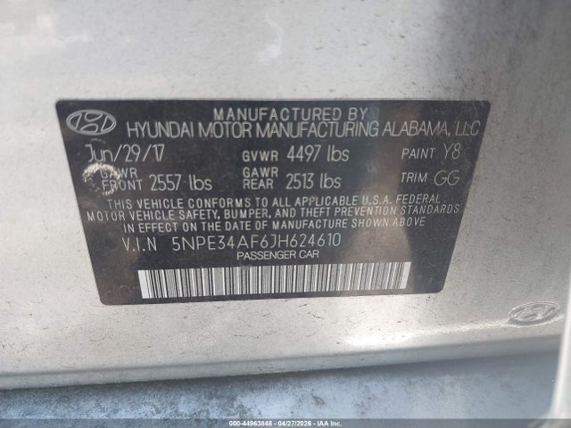 2018 Hyundai Sonata Sel მანქანა იყიდება აუქციონზე, vin: 5NPE34AF6JH624610, აუქციონის ნომერი: 44963848