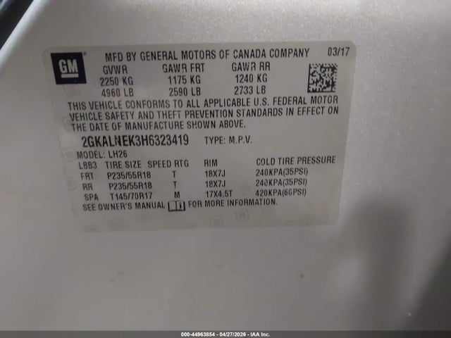 2GKALNEK3H6323419 GMC Terrain Sle-2
