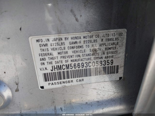 Aukcja sprzedaży 2003 Honda Accord 2.4 Ex, vin: JHMCM56693C058359, numer aukcji: 44963858