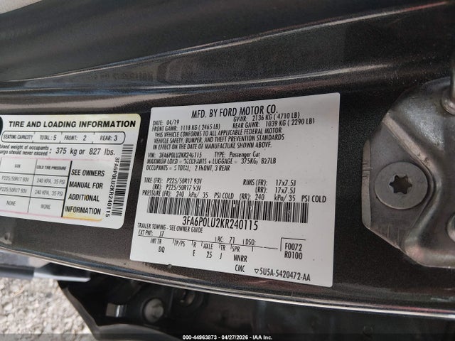 Ford Fusion Hybrid Se 2019 3FA6P0LU2KR240115 Image 9