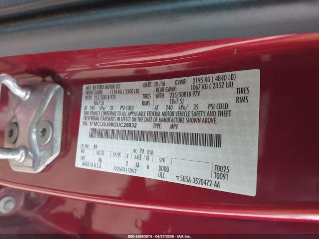 Ford Escape Titanium 2016 1FMCU9J98GUC28832 Image 9