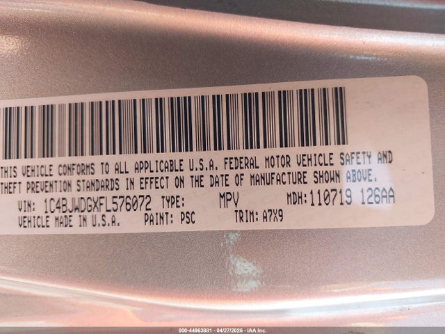 44963881 :رقم المزاد ، 1C4BJWDGXFL576072 vin ، 2015 Jeep Wrangler Unlimited Willys Wheeler مزاد بيع