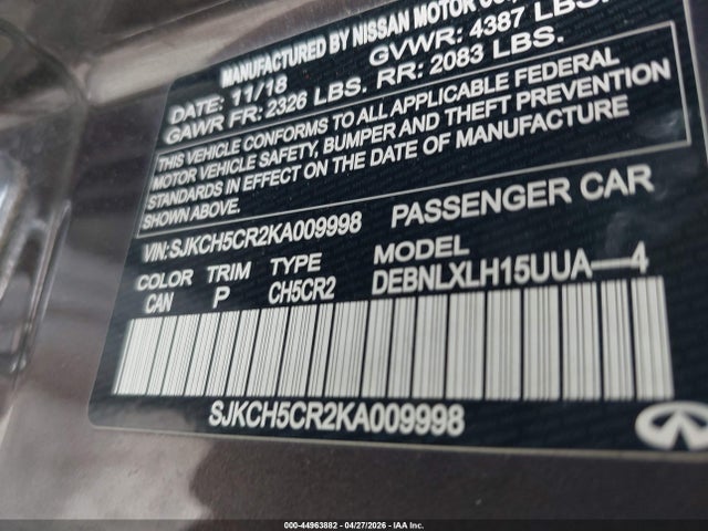 Продаж на аукціоні авто 2019 Infiniti Qx30 Luxe, vin: SJKCH5CR2KA009998, номер лоту: 44963882