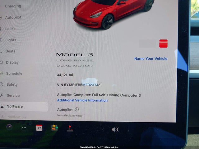 Продажа на аукционе авто 2021 Tesla Model 3 Long Range Dual Motor All-wheel Drive, vin: 5YJ3E1EB5MF923743, номер лота: 44963888