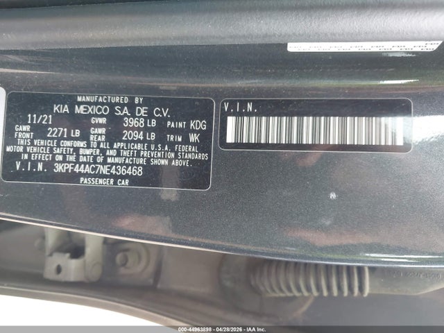 Продаж на аукціоні авто 2022 Kia Forte Gt, vin: 3KPF44AC7NE436468, номер лоту: 44963898