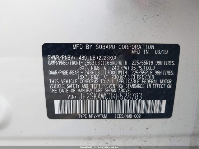 Aukcja sprzedaży 2019 Subaru Forester Touring, vin: JF2SKAWC0KH528783, numer aukcji: 44963917