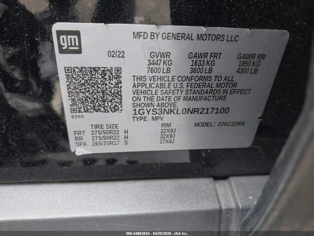 Продаж на аукціоні авто 2022 Cadillac Escalade Esv 2wd Sport, vin: 1GYS3NKL0NR217100, номер лоту: 44963934