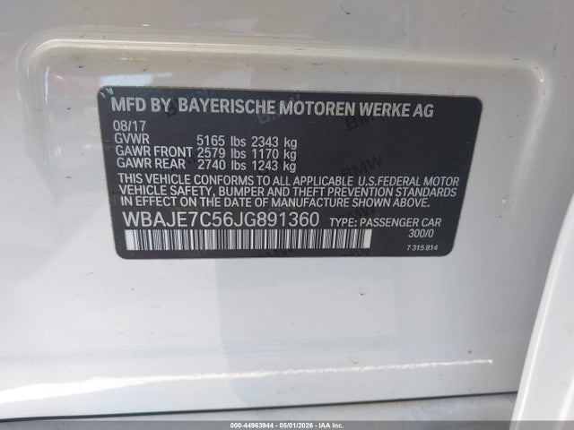 Продаж на аукціоні авто 2018 Bmw 540i Xdrive, vin: WBAJE7C56JG891360, номер лоту: 44963944